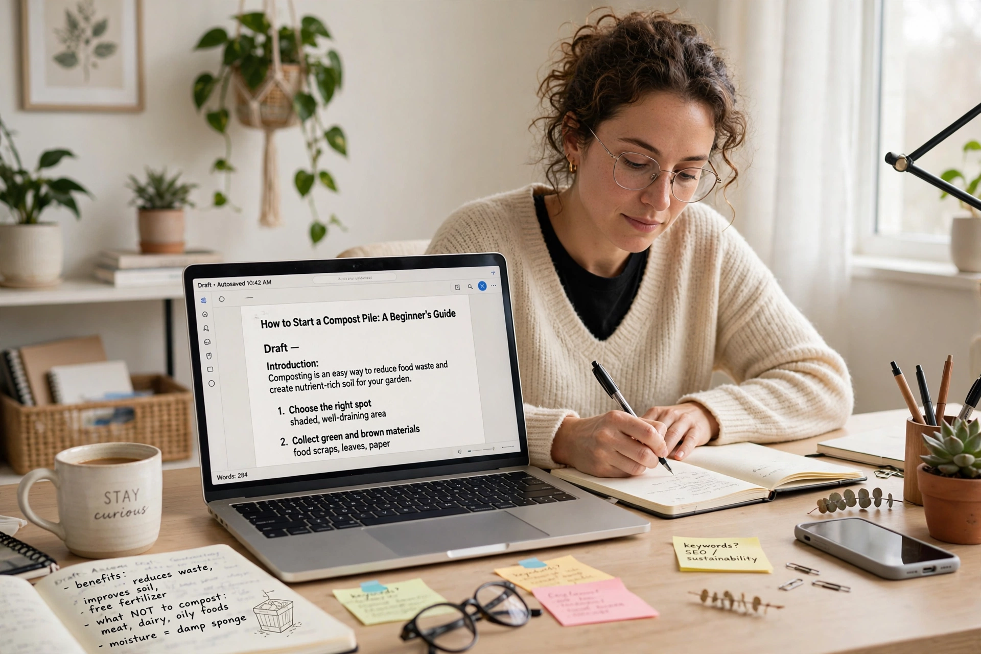 Blogger writing an informational article for a multi-topic publishing website
