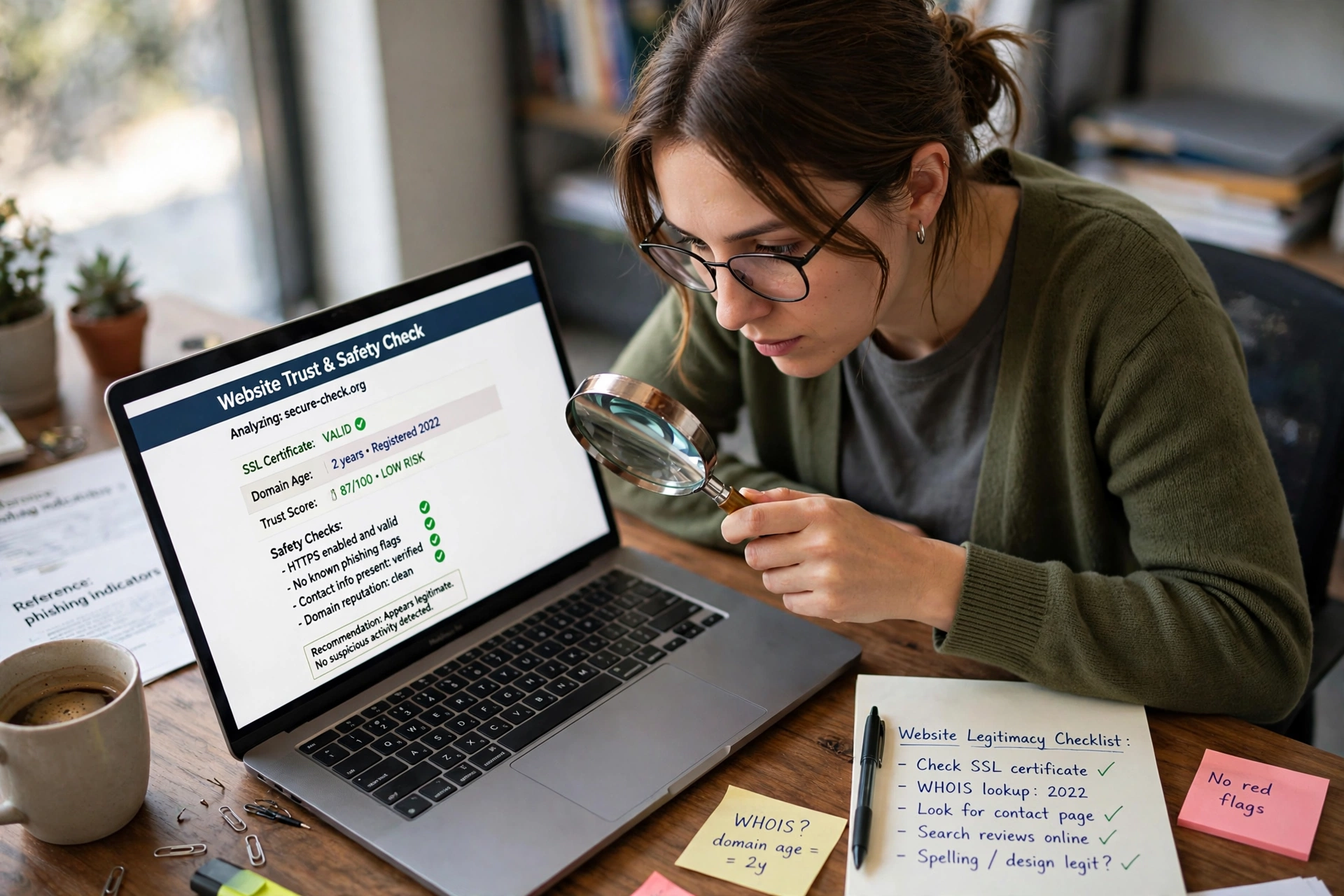 Researcher verifying whether a content website is legitimate and trustworthy