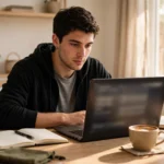 Entrepreneur reading business articles on the GlaadVoice digital media platform