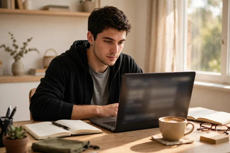 Entrepreneur reading business articles on the GlaadVoice digital media platform